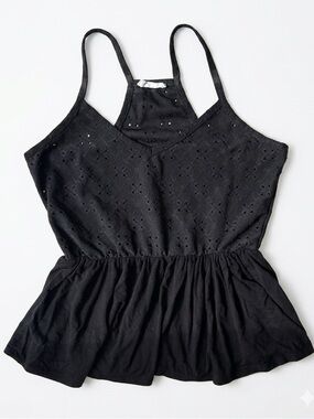 Olivia Rae | Black Eyelet Peplum Cami Short Top Spaghetti Straps